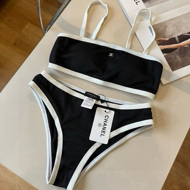 CC BIKINI SWIMSUIT SET IN BLACK AND WHITE TRIM 633212