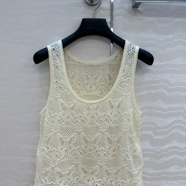 DIOR CREAM EMBOSSED LACE TANK