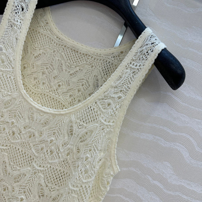 DIOR CREAM EMBOSSED LACE TANK