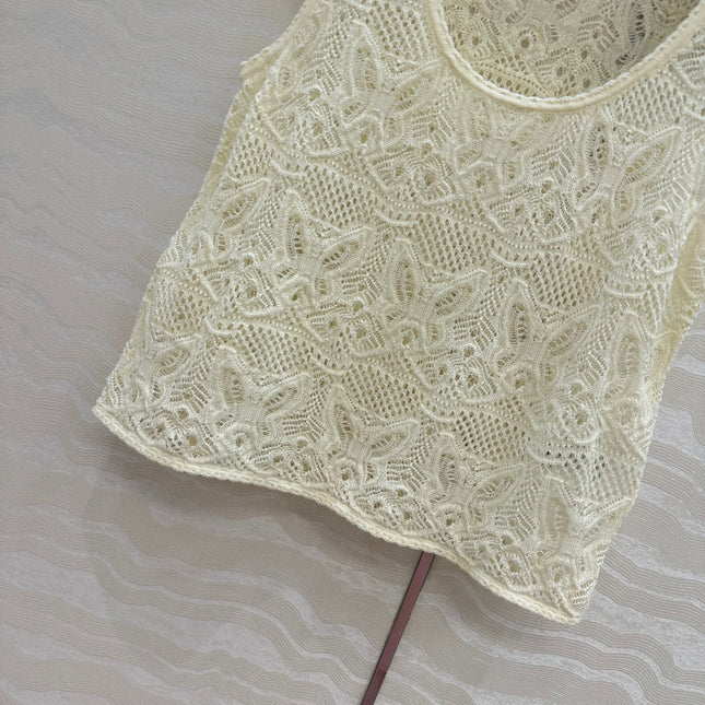 DIOR CREAM EMBOSSED LACE TANK