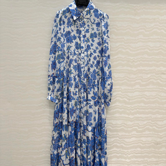 DVF PREMIUM BLUE FLORAL SILK DRESS