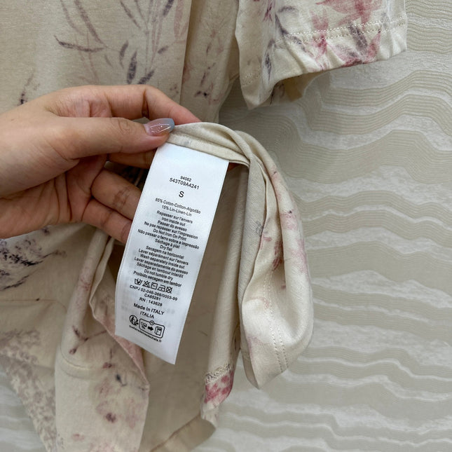 DIOR INK FLOWER PRINTED COTTON-LINEN T-SHIRT