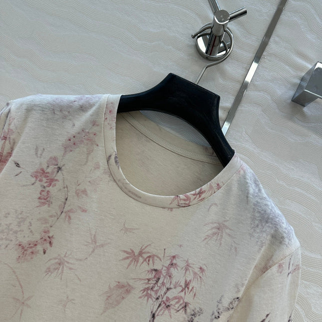 DIOR INK FLOWER PRINTED COTTON-LINEN T-SHIRT