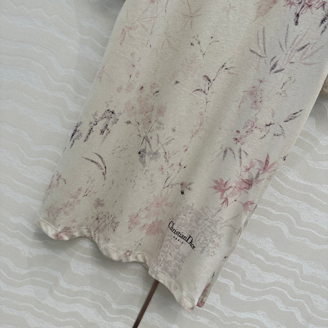 DIOR INK FLOWER PRINTED COTTON-LINEN T-SHIRT