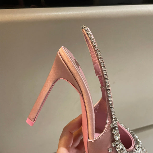 GG HIGH SLINGBACK 105 IN PINK SATIN WITH CRYSTAL DIAMONDS