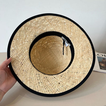 MM STRAW HAT IN BEIGE RAFFIA MIX BLACK FABRIC TRIM