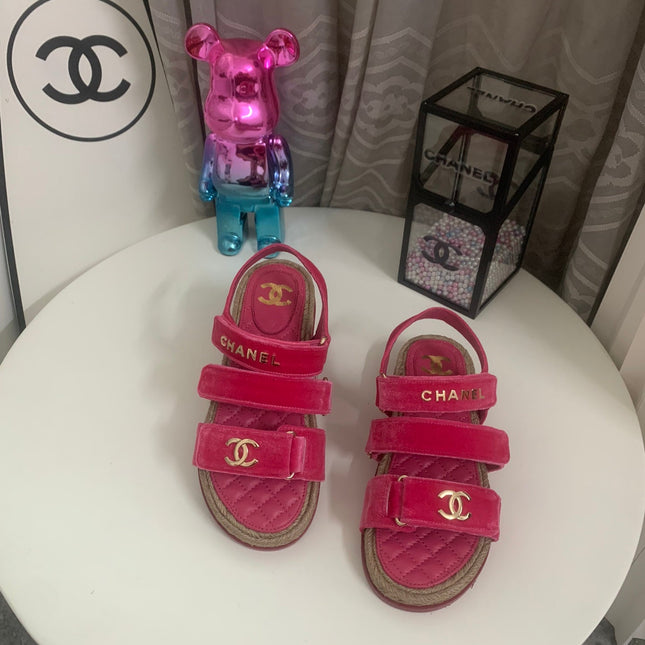 CC DAD SANDALS IN HOT PINK VELVET AND CALFSKIN