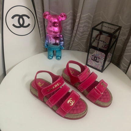CC DAD SANDALS IN HOT PINK VELVET AND CALFSKIN