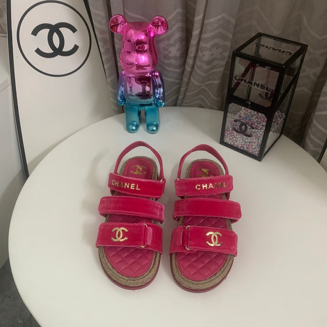 CC DAD SANDALS IN HOT PINK VELVET AND CALFSKIN