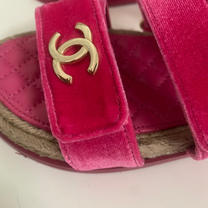 CC DAD SANDALS IN HOT PINK VELVET AND CALFSKIN