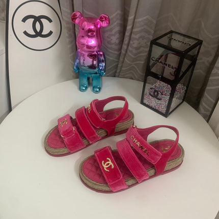 CC DAD SANDALS IN HOT PINK VELVET AND CALFSKIN