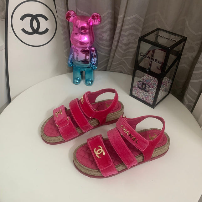 CC DAD SANDALS IN HOT PINK VELVET AND CALFSKIN