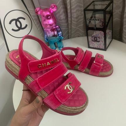 CC DAD SANDALS IN HOT PINK VELVET AND CALFSKIN