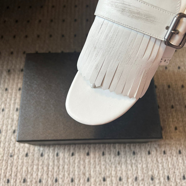 PRADA 25S SHUFFLE LEATHER THONG SANDALS IN IVORY CALFSKIN