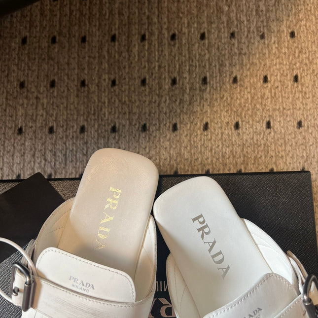 PRADA 25S SHUFFLE LEATHER THONG SANDALS IN IVORY CALFSKIN