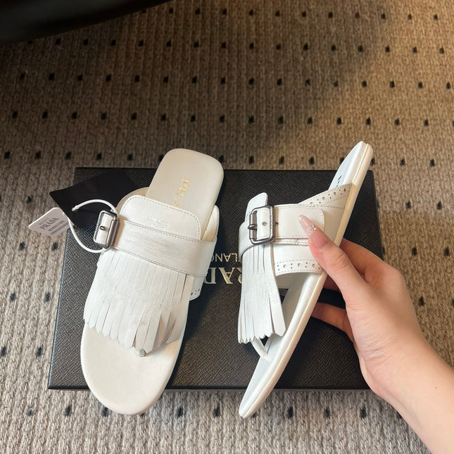 PRADA 25S SHUFFLE LEATHER THONG SANDALS IN IVORY CALFSKIN