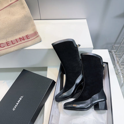 CHANEL SHORT BOOTS 25S 45 MM IN BLACK SUEDE AND LAMBSKIN
