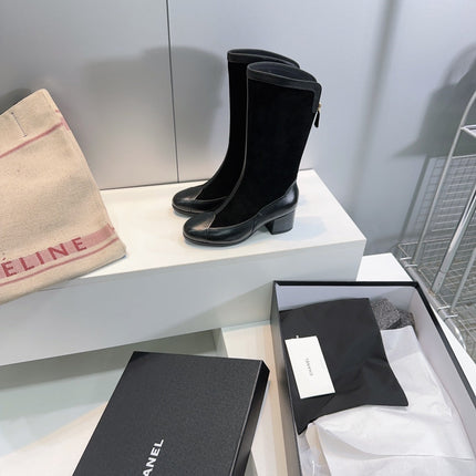 CHANEL SHORT BOOTS 25S 45 MM IN BLACK SUEDE AND LAMBSKIN