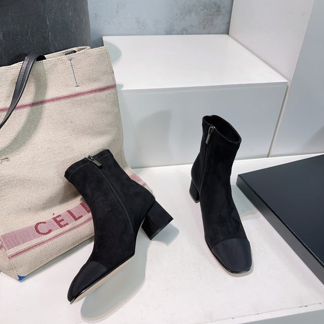 CHANEL ANKLE BOOTS 25S 45 MM IN BLACK SUEDE WITH ZIPPER