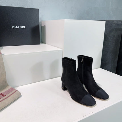 CHANEL ANKLE BOOTS 25S 45 MM IN BLACK SUEDE WITH ZIPPER