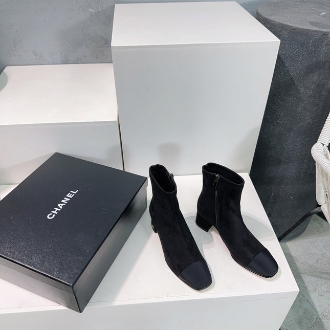 CHANEL ANKLE BOOTS 25S 45 MM IN BLACK SUEDE WITH ZIPPER