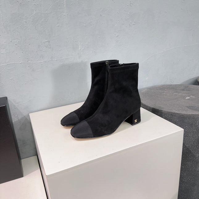 CHANEL ANKLE BOOTS 25S 45 MM IN BLACK SUEDE WITH ZIPPER