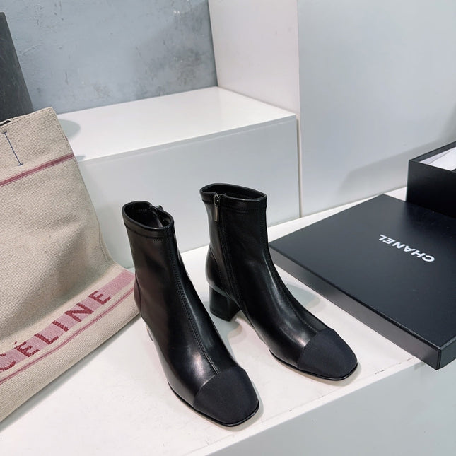 CHANEL ANKLE BOOTS 25S 45 MM IN BLACK LAMBSKIN WITH ZIPPER