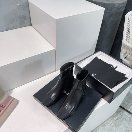 CHANEL ANKLE BOOTS 25S 45 MM IN BLACK LAMBSKIN WITH ZIPPER