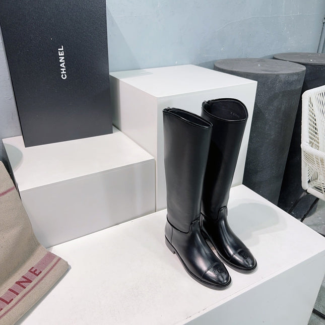 CHANEL KNEE-HIGH ZIPPER BOOTS 25S 25 MM IN BLACK LAMBSKIN