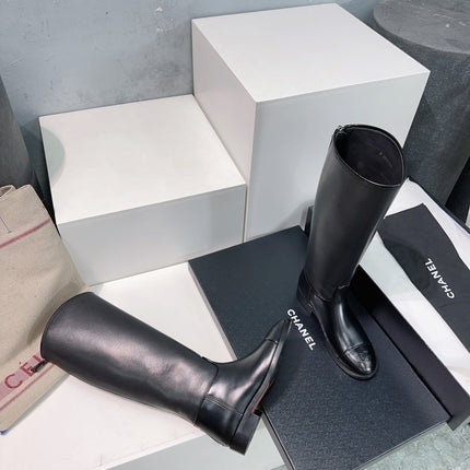 CHANEL KNEE-HIGH ZIPPER BOOTS 25S 25 MM IN BLACK LAMBSKIN