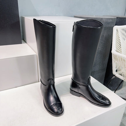CHANEL KNEE-HIGH ZIPPER BOOTS 25S 25 MM IN BLACK LAMBSKIN