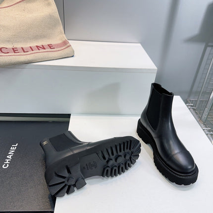 CHANEL ANKLE BOOTS 25S 45 MM IN BLACK FABRIC MIX LAMBSKIN