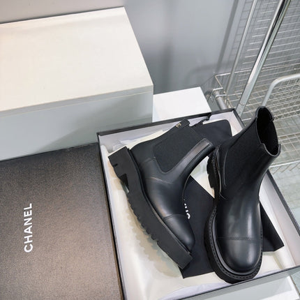 CHANEL ANKLE BOOTS 25S 45 MM IN BLACK FABRIC MIX LAMBSKIN