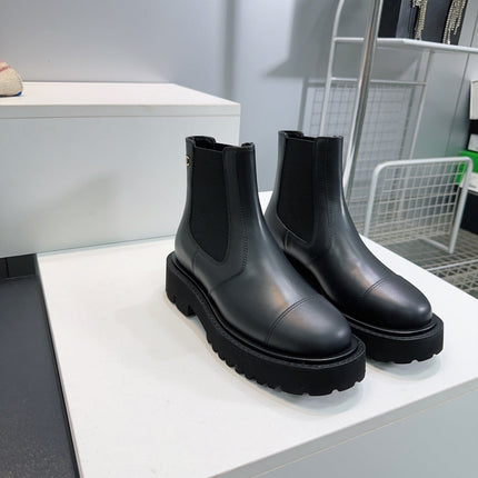 CHANEL ANKLE BOOTS 25S 45 MM IN BLACK FABRIC MIX LAMBSKIN