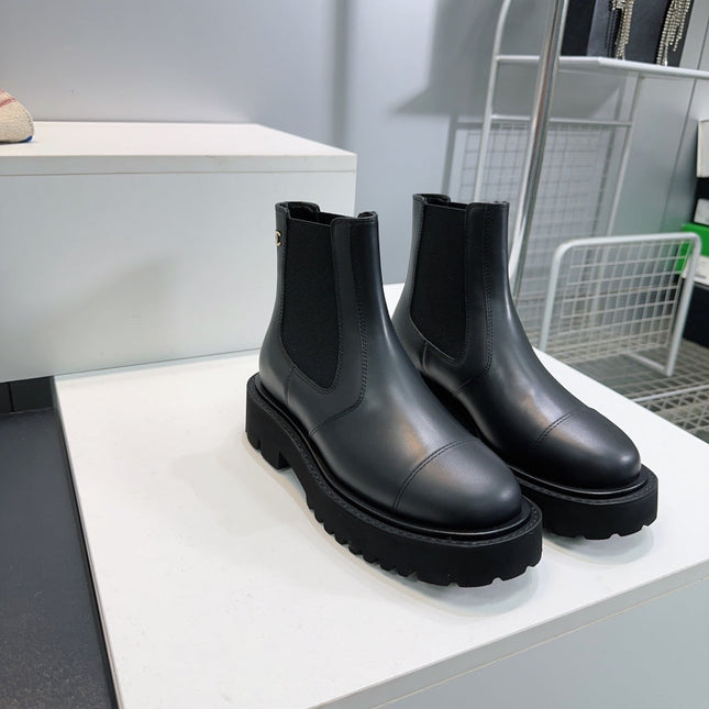 CHANEL ANKLE BOOTS 25S 45 MM IN BLACK FABRIC MIX LAMBSKIN