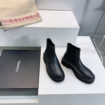 CHANEL ANKLE BOOTS 25S 45 MM IN BLACK FABRIC MIX LAMBSKIN