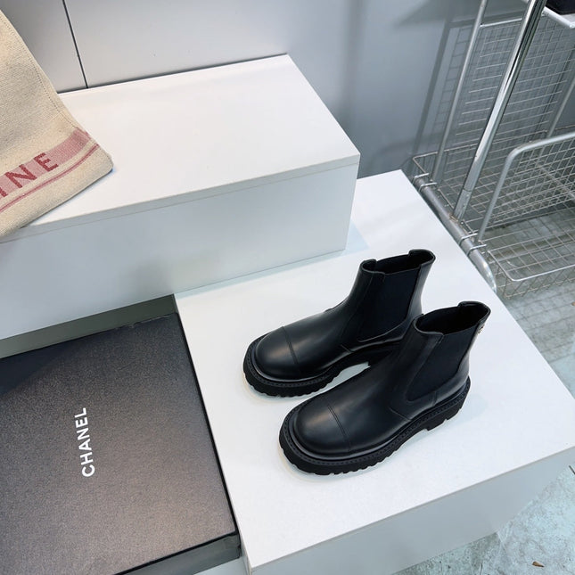 CHANEL ANKLE BOOTS 25S 45 MM IN BLACK FABRIC MIX LAMBSKIN