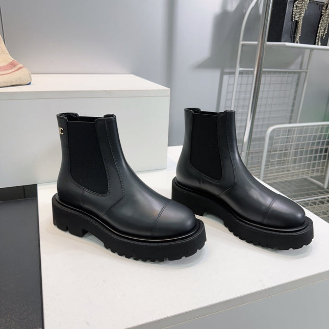 CHANEL ANKLE BOOTS 25S 45 MM IN BLACK FABRIC MIX LAMBSKIN