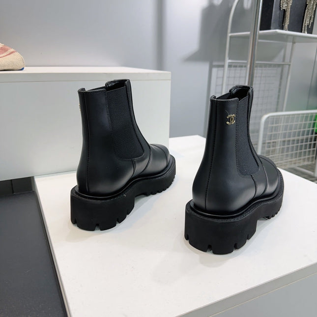 CHANEL ANKLE BOOTS 25S 45 MM IN BLACK FABRIC MIX LAMBSKIN