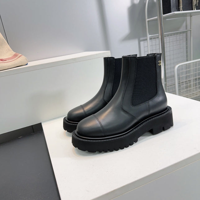 CHANEL ANKLE BOOTS 25S 45 MM IN BLACK FABRIC MIX LAMBSKIN