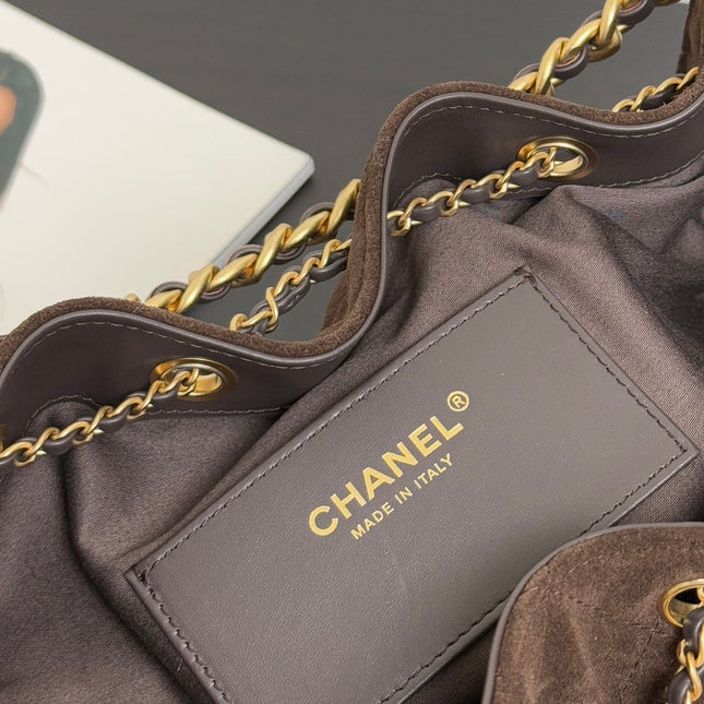 CHANEL 25S HOBO BAG 30 CM IN DARK BROWN SUEDE WITH GOLD HARDWARE