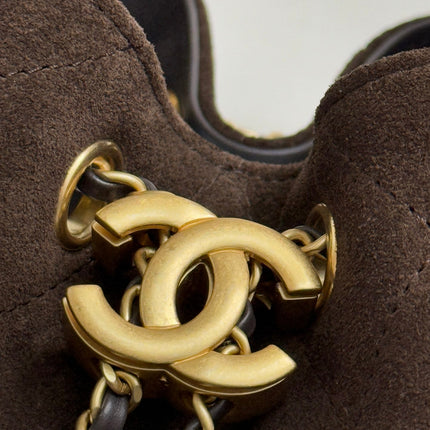 CHANEL 25S HOBO BAG 30 CM IN DARK BROWN SUEDE WITH GOLD HARDWARE