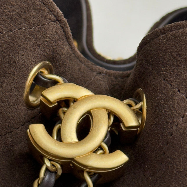 CHANEL 25S HOBO BAG 30 CM IN DARK BROWN SUEDE WITH GOLD HARDWARE