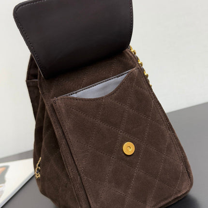 CHANEL 25S HOBO BAG 30 CM IN DARK BROWN SUEDE WITH GOLD HARDWARE