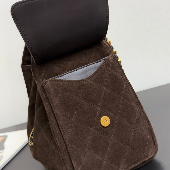 CHANEL 25S HOBO BAG 30 CM IN DARK BROWN SUEDE WITH GOLD HARDWARE