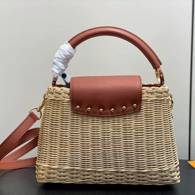 LV 25S CAPUCINES BB BAG 27 PINIC IN TAN CALFSKIN GOLD HARDWARE