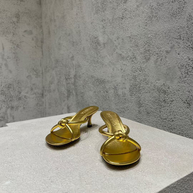 BV HEELED SANDALS METALLIC GOLD LAMBSKIN