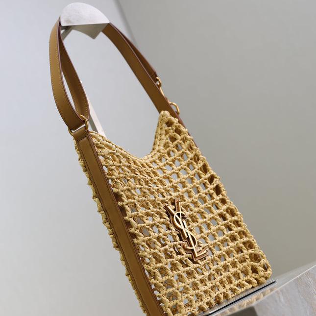 OXALIS 25  IN RAFFIA CROCHET AND LEATHER VINTAGE BROWN