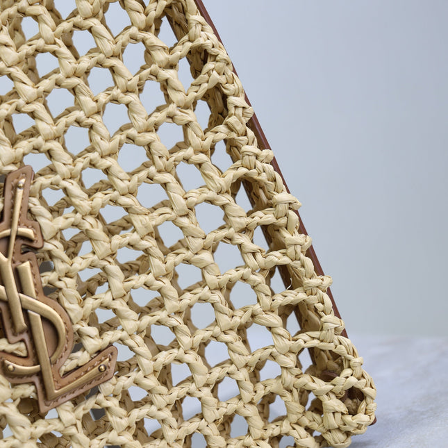 OXALIS 25  IN RAFFIA CROCHET AND LEATHER VINTAGE BROWN