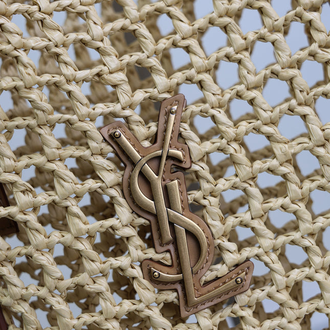 OXALIS 25  IN RAFFIA CROCHET AND LEATHER VINTAGE BROWN